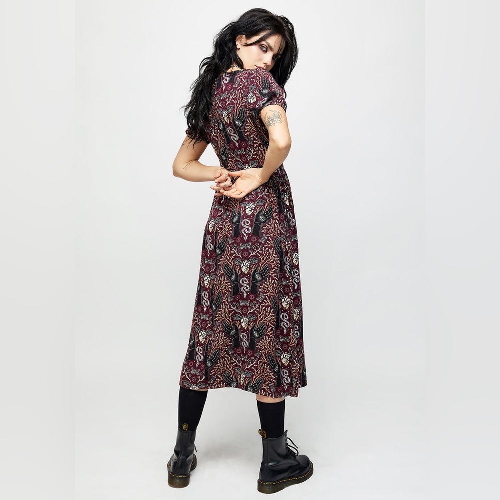 Disturbia Hemlock Button Detail Puff Sleeve Midi Dress US 12 / UK 16 - Picture 4 of 5